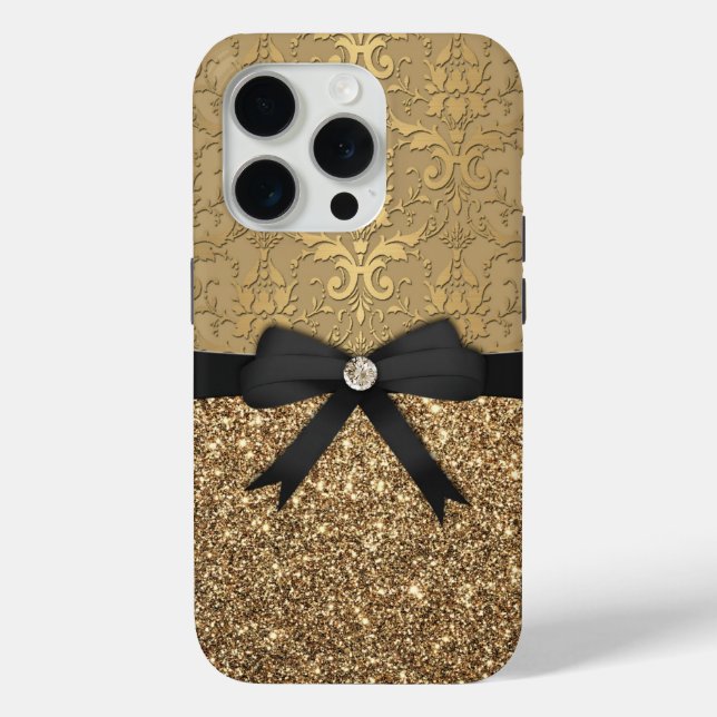 Gold Damask, Ribbon, & Glitter Case-Mate iPhone Case (Back)
