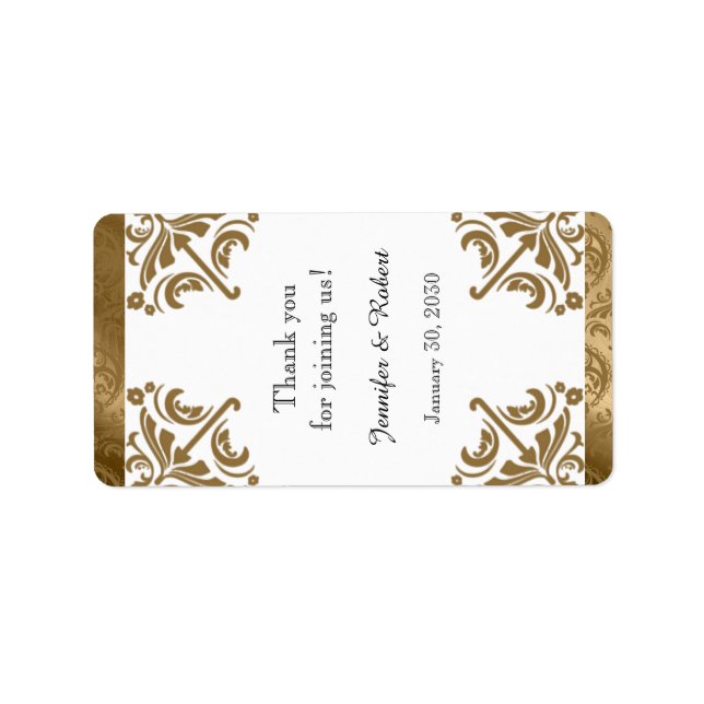 Gold Damask Silk Posh Wedding Lip Balm Label (Front)