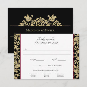 Gold Damask Simple Elegant Response Invitation