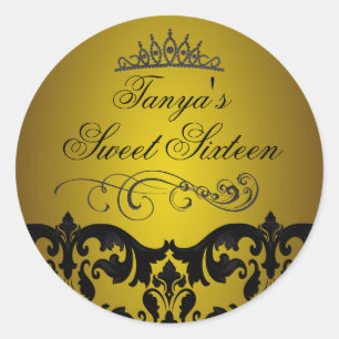 Gold Damask & Swirl Sweet 16 Envelope Sticker/seal Classic Round Sticker
