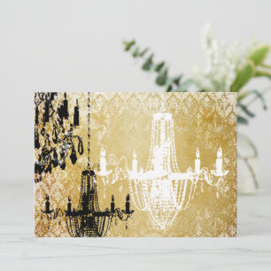 Gold Damask Vintage Chandelier Wedding Invitation