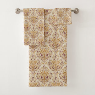 Gold Damask Vintage Floral Pattern Design Bath Towel Set