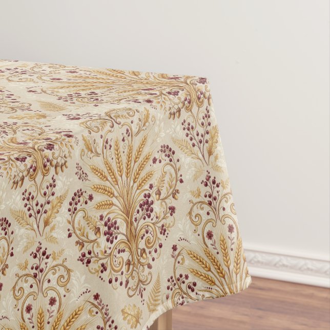 Gold Damask Vintage Floral Pattern Design Tablecloth (In Situ)