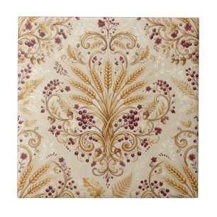 Gold Damask Vintage Floral Pattern Design Tile