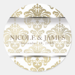 Gold Damask Vintage Glam Wedding Event Favour Classic Round Sticker