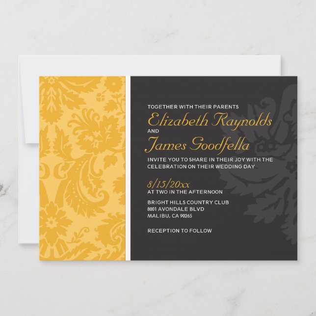 Gold Damask Wedding Invitations (Front)