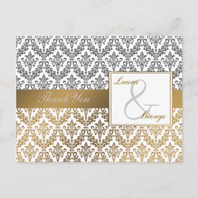 gold damask wedding Thank You Postcard (Front)