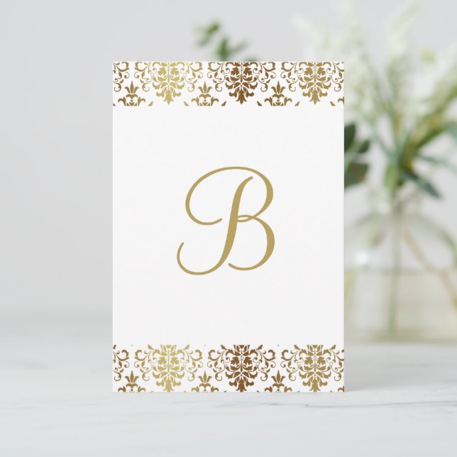 Gold Damask White Monogram Elegant Chic Thank You (Standing Front)