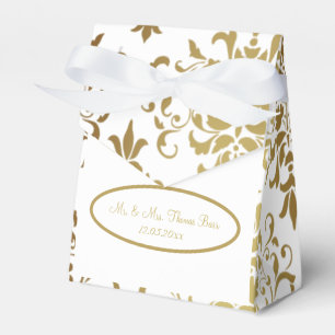 Gold Damask White Script Wedding Elegant Favor Box