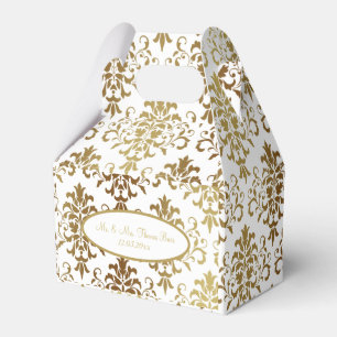Gold Damask White Script Wedding Elegant Favor Box