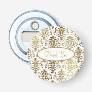 Gold Damask White Script Wedding Elegant Thank You Bottle Opener
