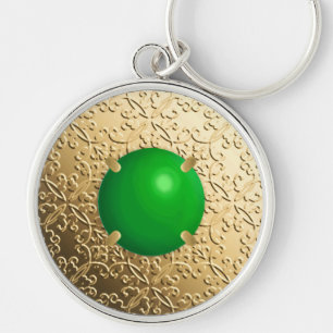 Gold Damask with a faux jade gemstone Keychain