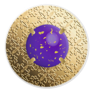 Gold Damask with a faux lapis lazuli gemstone Ceramic Knob