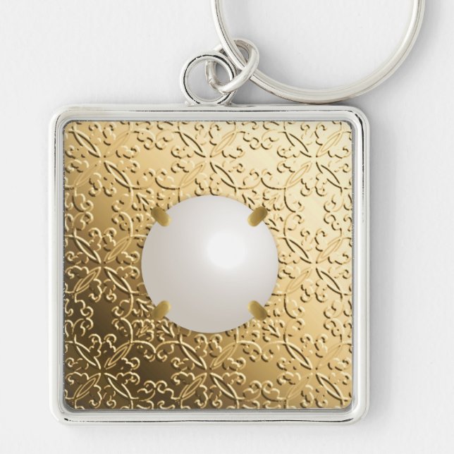 Gold Damask with a faux mabe pearl Keychain (Front)