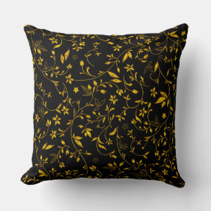 Gold Damasks On Black Throw Pillow