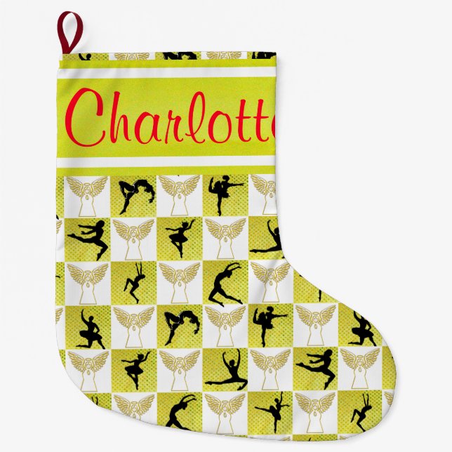 GOLD DANCER ANGEL PERSONALIZED CHRISTMAS STOCKING (Front)