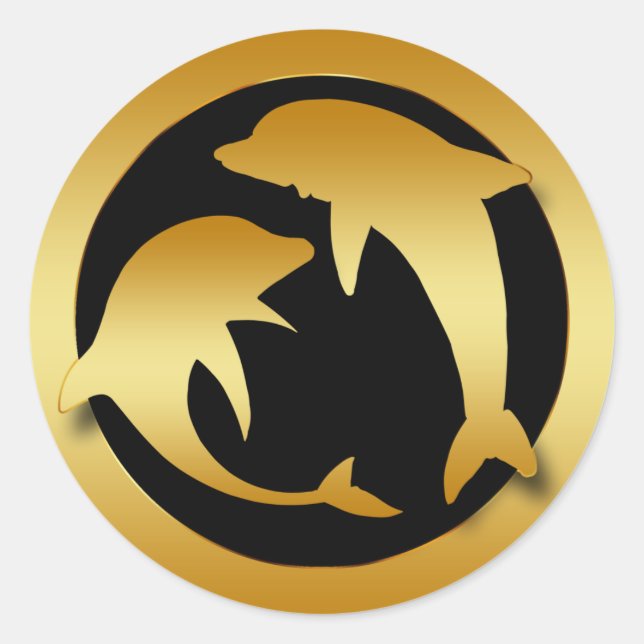 GOLD DANCING DOLPHINS CLASSIC ROUND STICKER (Front)