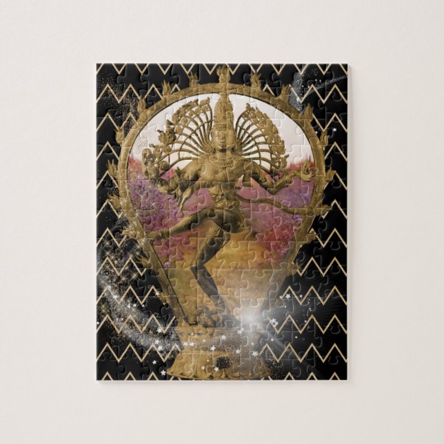 Gold Dancing Shiva Starry Chevron Jigsaw Puzzle (Vertical)