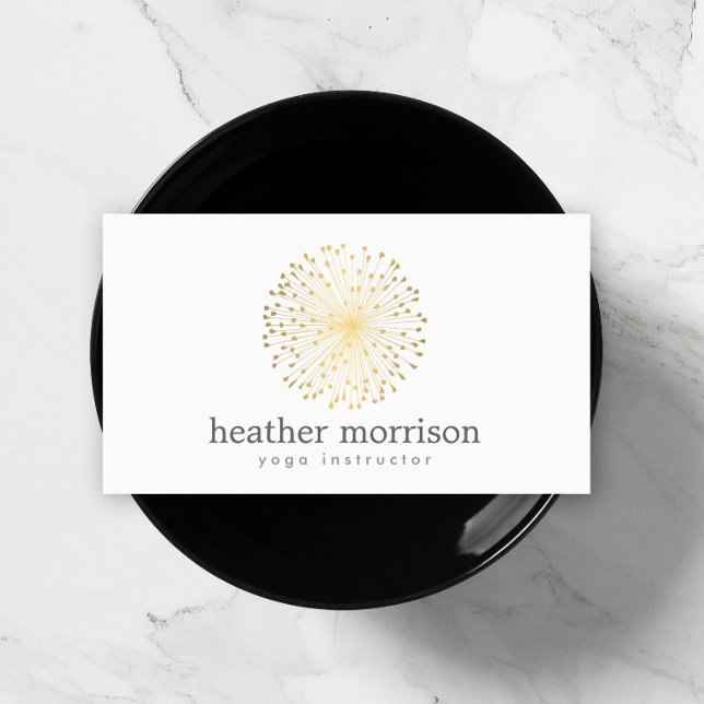 GOLD DANDELION STARBURST LOGO on WHITE Business Card (Creator Uploaded)