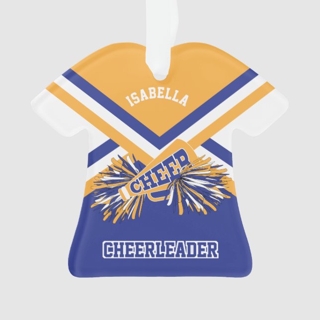 Gold, Dark Blue and White Cheerleader Ornament (Front)