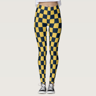 Gold & Dark Blue checks hand drawn pastel b Leggings