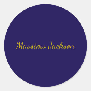 Gold & Dark Blue Color Professional Plain Own Name Classic Round Sticker
