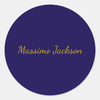 Gold & Dark Blue Color Professional Plain Own Name Classic Round Sticker