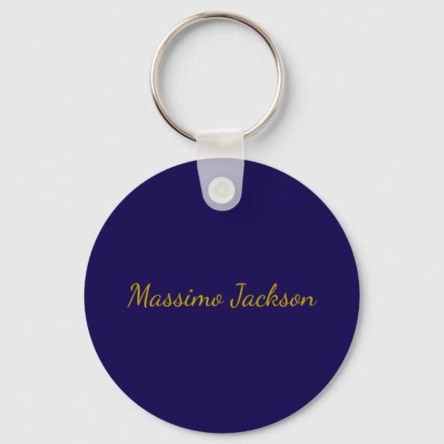 Gold & Dark Blue Color Professional Plain Own Name Keychain (Front)