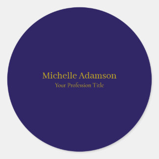 Gold & Dark Blue Colour Professional Plain Modern Classic Round Sticker
