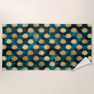 Gold & Dark Green Galaxy Dharma Mandala Pattern Beach Towel