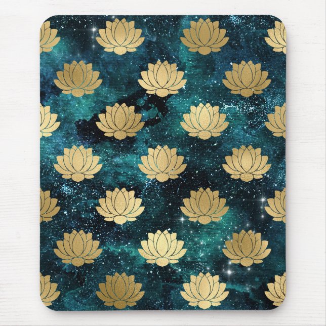 Gold & Dark Green Galaxy Dharma Mandala Pattern Mouse Pad (Front)