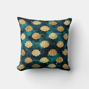 Gold & Dark Green Galaxy Dharma Mandala Pattern Throw Pillow
