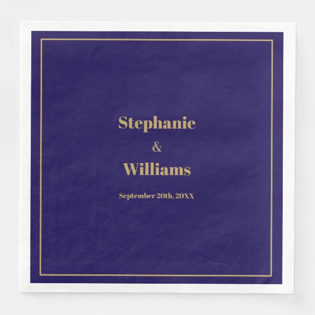 Gold Dark Navy Blue Elegant Modern Minimal Wedding Napkin (Front)