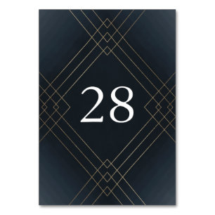 Gold Dark Navy Elegance Diamond Geo Deco Wedding Table Number