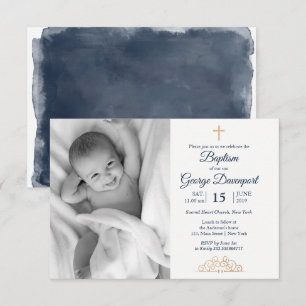 Gold decor Baptism custom photo Invitation