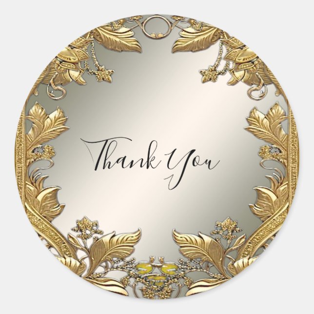 Gold Decorative Floral Seal Wedding Sticker (Front)