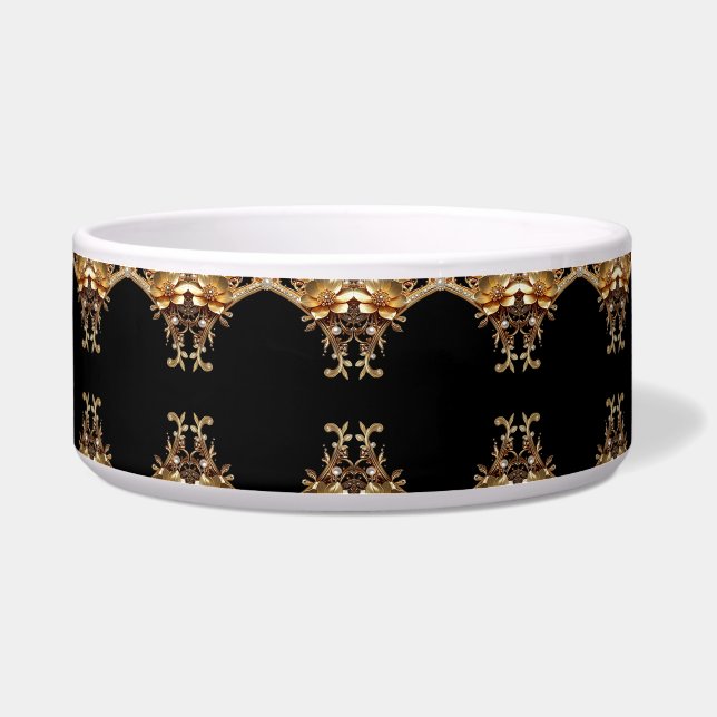 Gold Decorative Flowers Pet Bowl (Front)