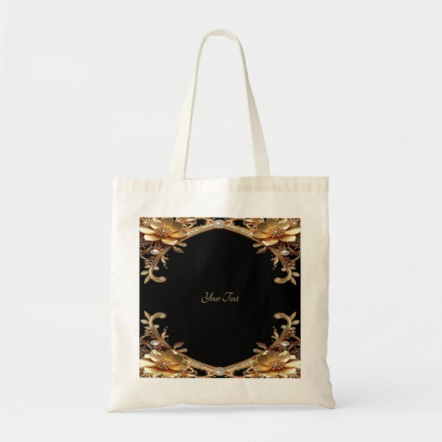 Gold Decorative Flowers Tote Bag (Front)
