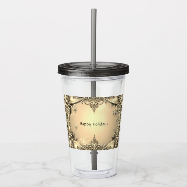Gold Decorative Holiday Acrylic Tumbler (Front)