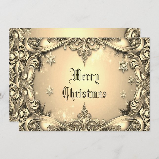 Gold Decorative Holiday Christmas Card (Front/Back)