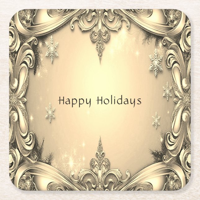 Gold Decorative Holiday Paper Coaster (Front)