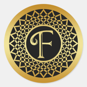 GOLD DECORATIVE MONOGRAM LETTER F CLASSIC ROUND STICKER