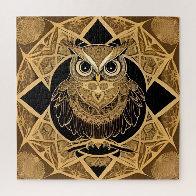 Gold Decorative Owl Mandala Design Jigsaw Puzzle (Vertical)