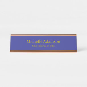 Gold & Deep Blue Colour Professional Plain Modern Desk Name Plate