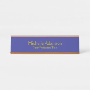 Gold & Deep Blue Colour Professional Plain Modern Desk Name Plate