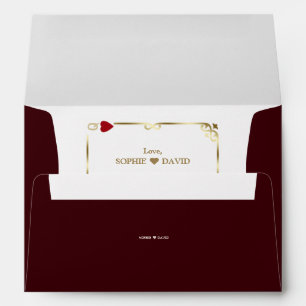 Gold Deep Burgundy Casino Wedding Return Address  Envelope