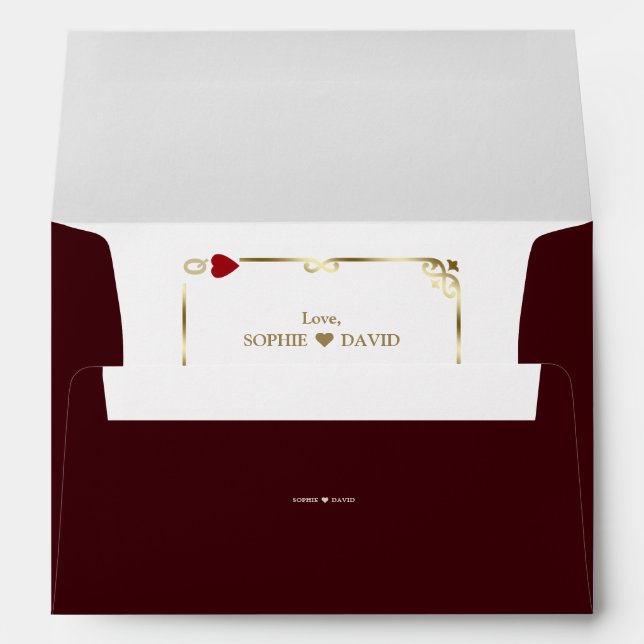 Gold Deep Burgundy Casino Wedding Return Address  Envelope (Back (Bottom))
