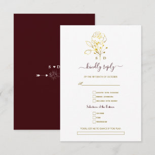 Gold Deep Burgundy Simple Song Request Wedding RSVP Card