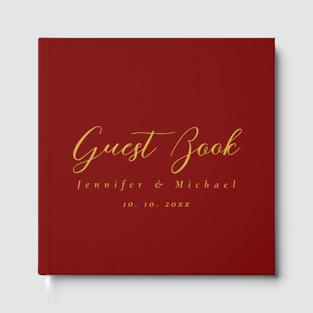 Gold & Deep Red Colours Professional Modern Elegan Guest Book (Front)