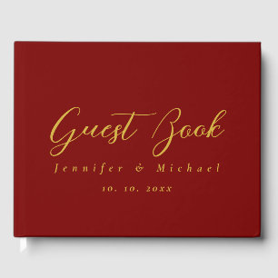 Gold & Deep Red Colours Professional Modern Elegan Guest Book